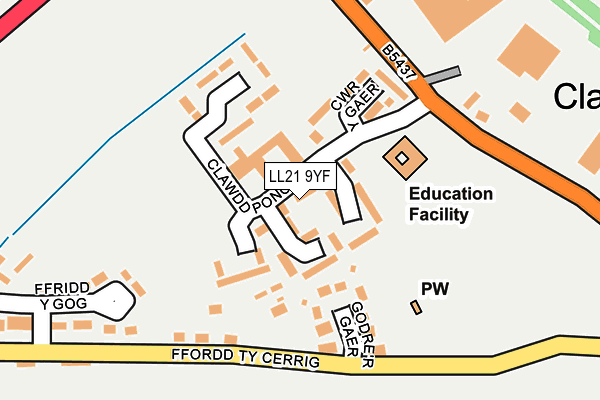 LL21 9YF map - OS OpenMap – Local (Ordnance Survey)