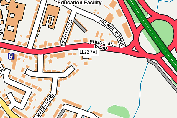 LL22 7AJ map - OS OpenMap – Local (Ordnance Survey)