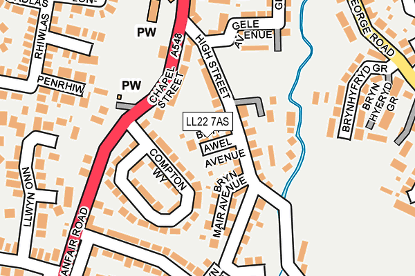 LL22 7AS map - OS OpenMap – Local (Ordnance Survey)