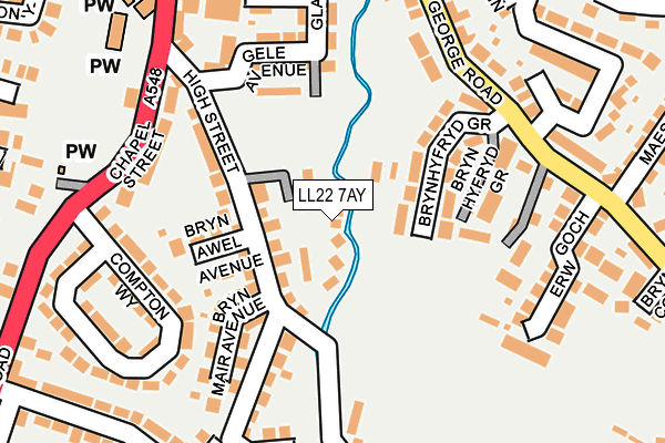 LL22 7AY map - OS OpenMap – Local (Ordnance Survey)