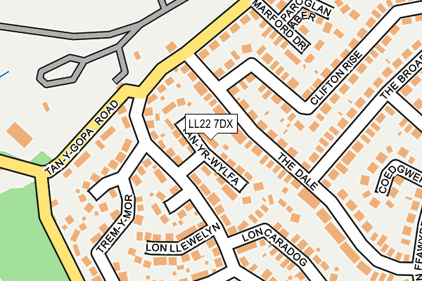 LL22 7DX map - OS OpenMap – Local (Ordnance Survey)