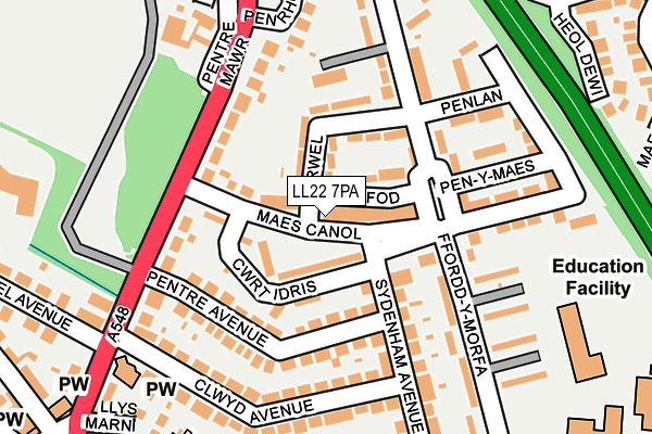 LL22 7PA map - OS OpenMap – Local (Ordnance Survey)