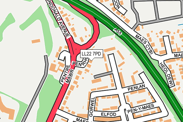 LL22 7PD map - OS OpenMap – Local (Ordnance Survey)