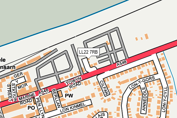 LL22 7RB map - OS OpenMap – Local (Ordnance Survey)