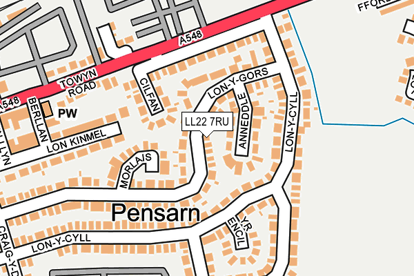 LL22 7RU map - OS OpenMap – Local (Ordnance Survey)