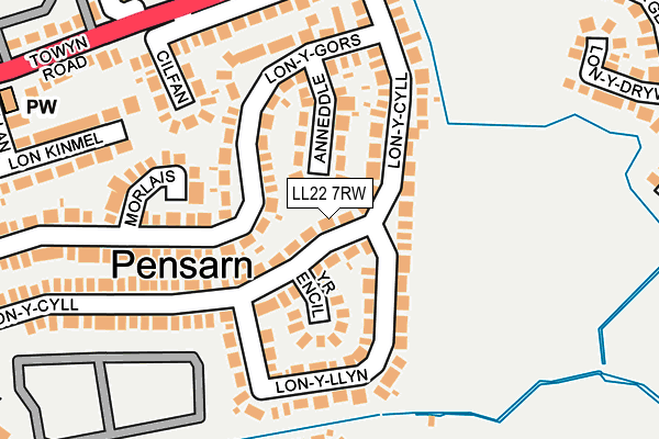 LL22 7RW map - OS OpenMap – Local (Ordnance Survey)