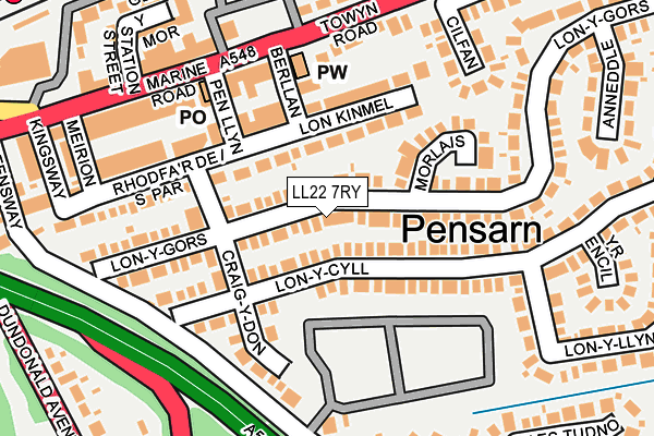 LL22 7RY map - OS OpenMap – Local (Ordnance Survey)