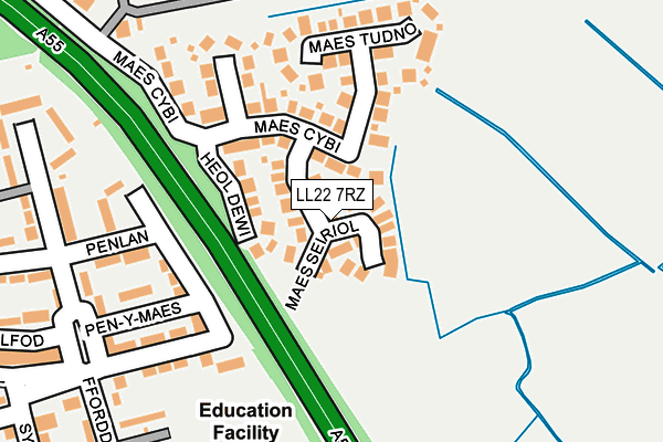 LL22 7RZ map - OS OpenMap – Local (Ordnance Survey)