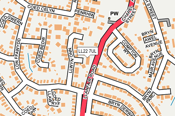 LL22 7UL map - OS OpenMap – Local (Ordnance Survey)
