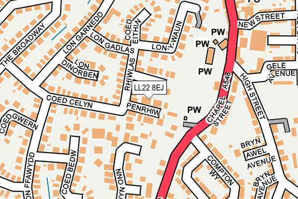 LL22 8EJ map - OS OpenMap – Local (Ordnance Survey)