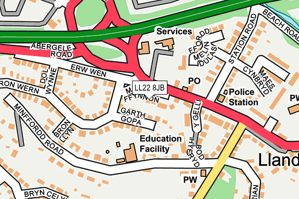 LL22 8JB map - OS OpenMap – Local (Ordnance Survey)