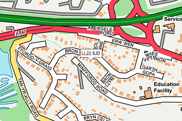 LL22 8JD map - OS OpenMap – Local (Ordnance Survey)