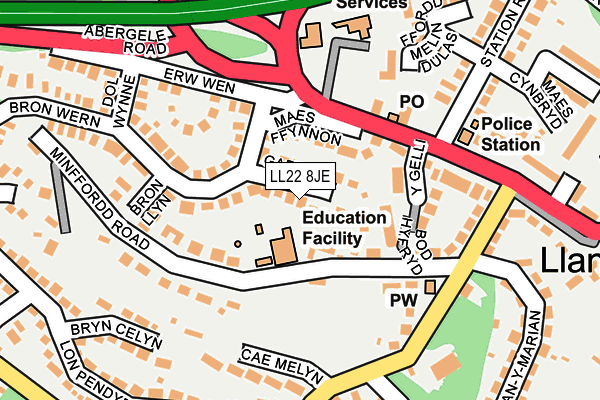 LL22 8JE map - OS OpenMap – Local (Ordnance Survey)