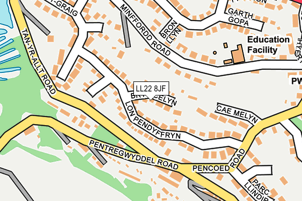 LL22 8JF map - OS OpenMap – Local (Ordnance Survey)