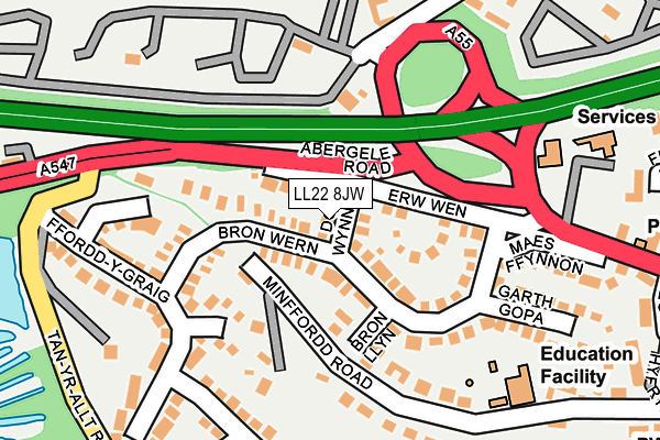 LL22 8JW map - OS OpenMap – Local (Ordnance Survey)