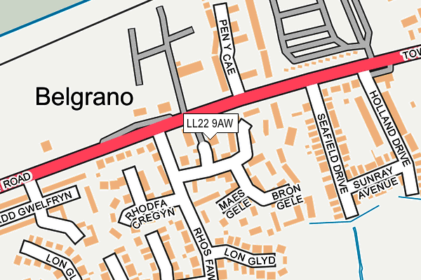 LL22 9AW map - OS OpenMap – Local (Ordnance Survey)