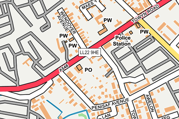 LL22 9HE map - OS OpenMap – Local (Ordnance Survey)