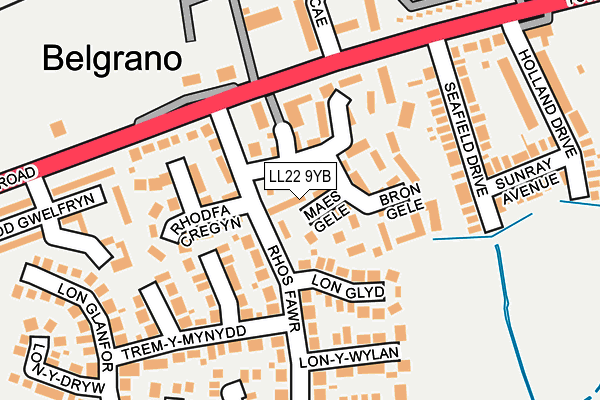LL22 9YB map - OS OpenMap – Local (Ordnance Survey)