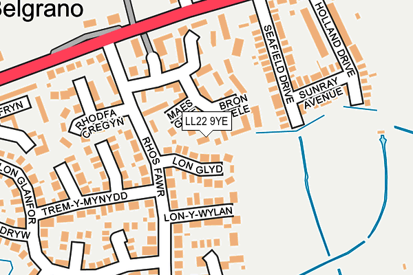 LL22 9YE map - OS OpenMap – Local (Ordnance Survey)