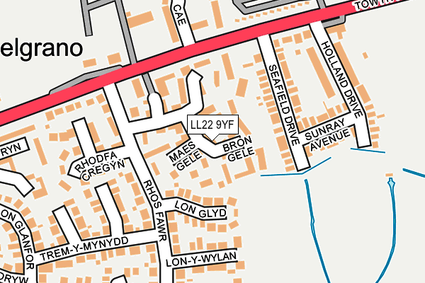 LL22 9YF map - OS OpenMap – Local (Ordnance Survey)