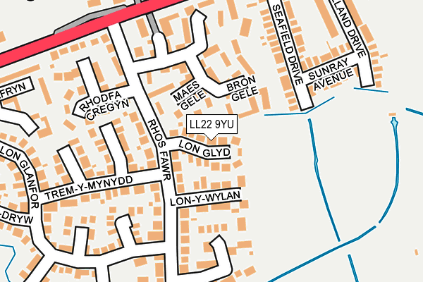 LL22 9YU map - OS OpenMap – Local (Ordnance Survey)