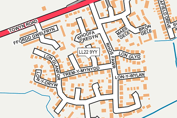 LL22 9YY map - OS OpenMap – Local (Ordnance Survey)