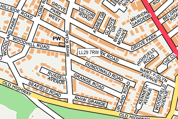 LL29 7RW map - OS OpenMap – Local (Ordnance Survey)