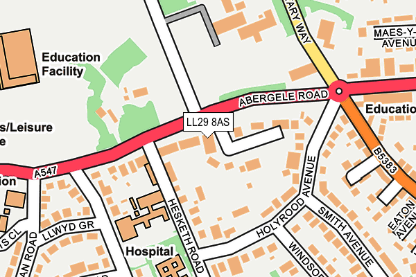 LL29 8AS map - OS OpenMap – Local (Ordnance Survey)