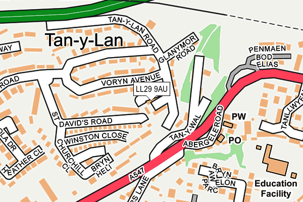 LL29 9AU map - OS OpenMap – Local (Ordnance Survey)