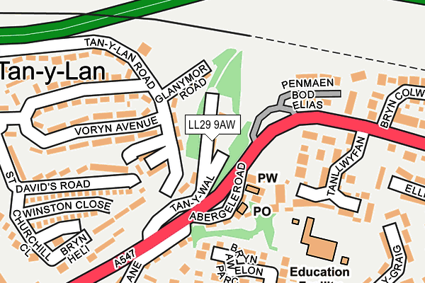 LL29 9AW map - OS OpenMap – Local (Ordnance Survey)