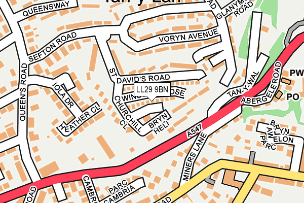 LL29 9BN map - OS OpenMap – Local (Ordnance Survey)