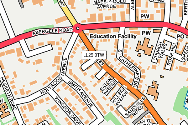 LL29 9TW map - OS OpenMap – Local (Ordnance Survey)