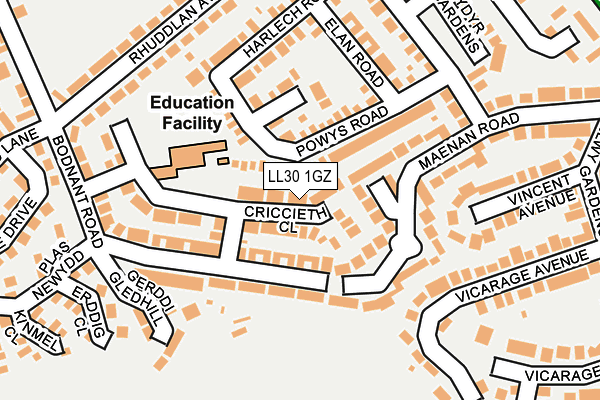 LL30 1GZ map - OS OpenMap – Local (Ordnance Survey)