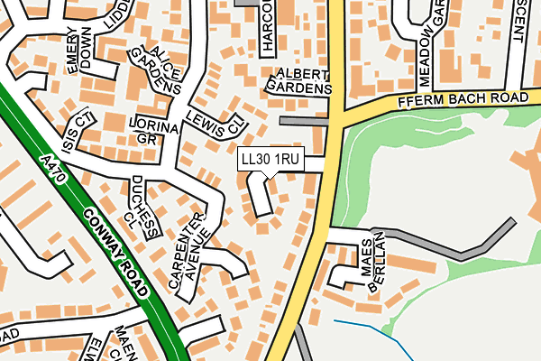 LL30 1RU map - OS OpenMap – Local (Ordnance Survey)