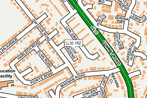 LL30 1RZ map - OS OpenMap – Local (Ordnance Survey)