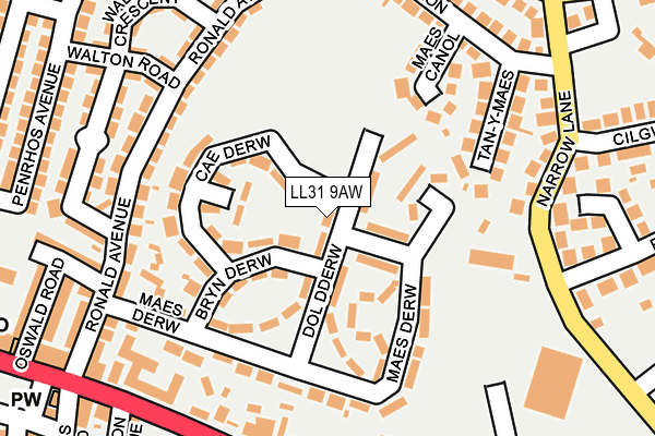 LL31 9AW map - OS OpenMap – Local (Ordnance Survey)