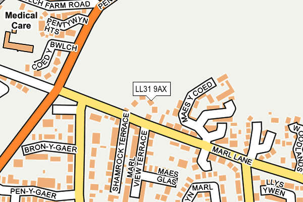 LL31 9AX map - OS OpenMap – Local (Ordnance Survey)