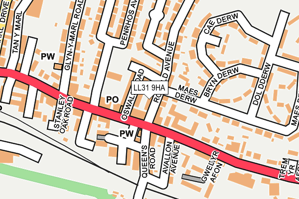 LL31 9HA map - OS OpenMap – Local (Ordnance Survey)