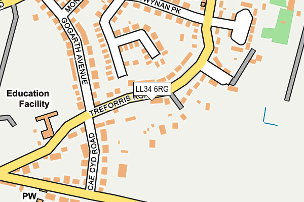 LL34 6RG map - OS OpenMap – Local (Ordnance Survey)