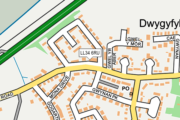 LL34 6RU map - OS OpenMap – Local (Ordnance Survey)