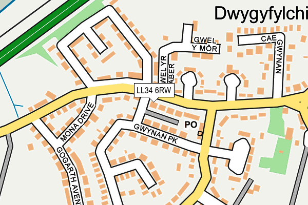 LL34 6RW map - OS OpenMap – Local (Ordnance Survey)