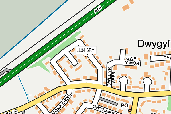 LL34 6RY map - OS OpenMap – Local (Ordnance Survey)