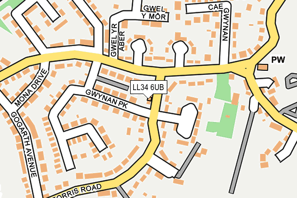 LL34 6UB map - OS OpenMap – Local (Ordnance Survey)
