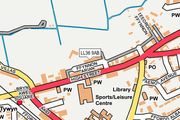 LL36 9AB map - OS OpenMap – Local (Ordnance Survey)