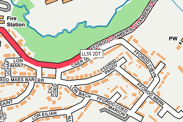LL55 2DT map - OS OpenMap – Local (Ordnance Survey)