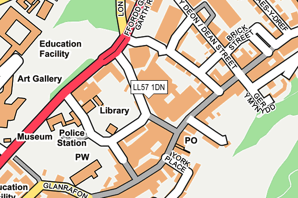 LL57 1DN map - OS OpenMap – Local (Ordnance Survey)