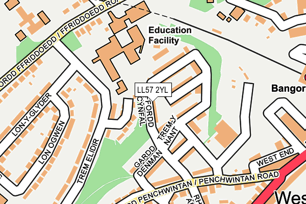 LL57 2YL map - OS OpenMap – Local (Ordnance Survey)