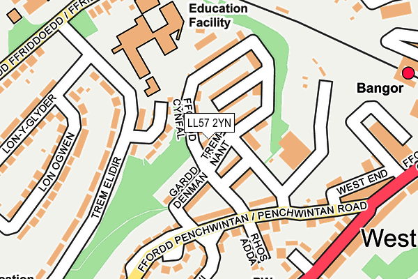 LL57 2YN map - OS OpenMap – Local (Ordnance Survey)