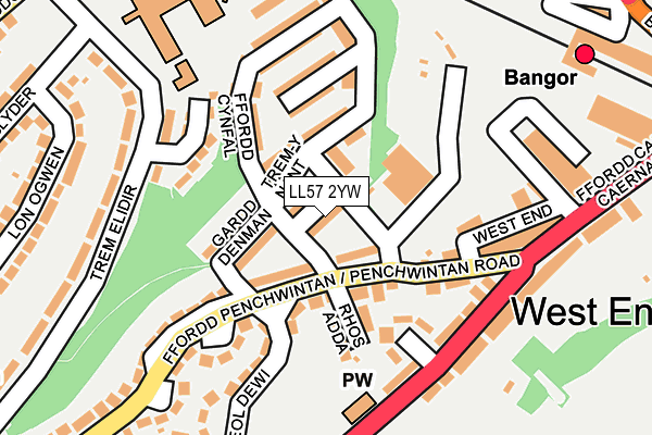 LL57 2YW map - OS OpenMap – Local (Ordnance Survey)
