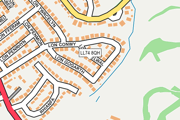 LL74 8QH map - OS OpenMap – Local (Ordnance Survey)